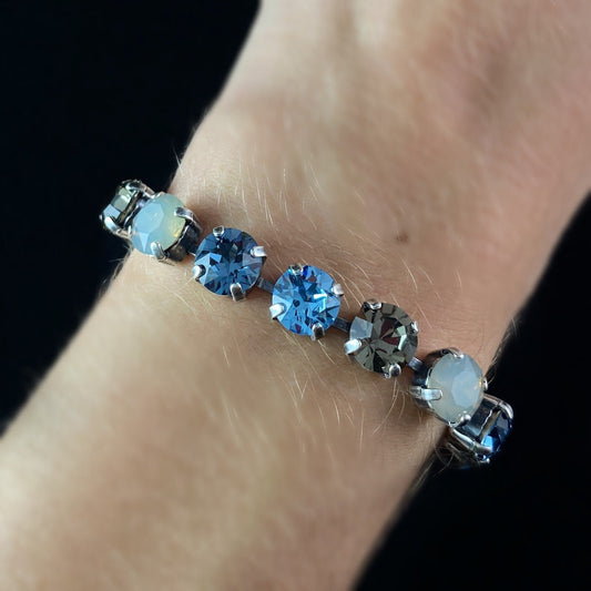 Multicolor Swarovski Crystal Bracelet with Blue, Gray, and Milky Crystals - La Vie Parisienne by Catherine Popesco