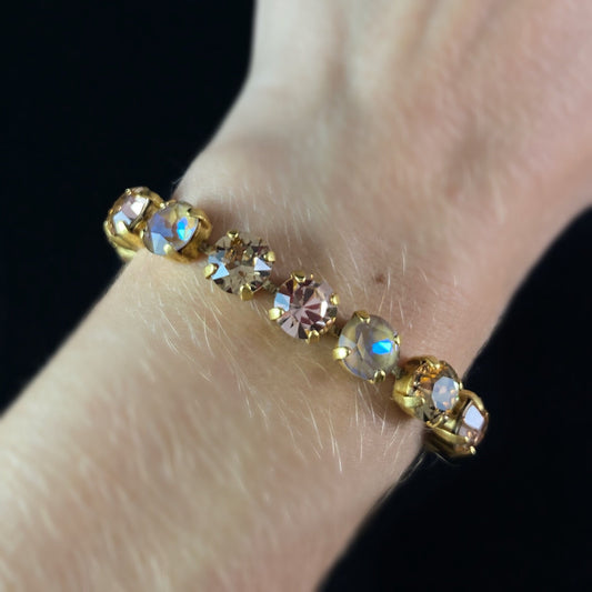 Multicolor Swarovski Crystal Bracelet with Pink, Champagne, and Milky Crystals - La Vie Parisienne by Catherine Popesco