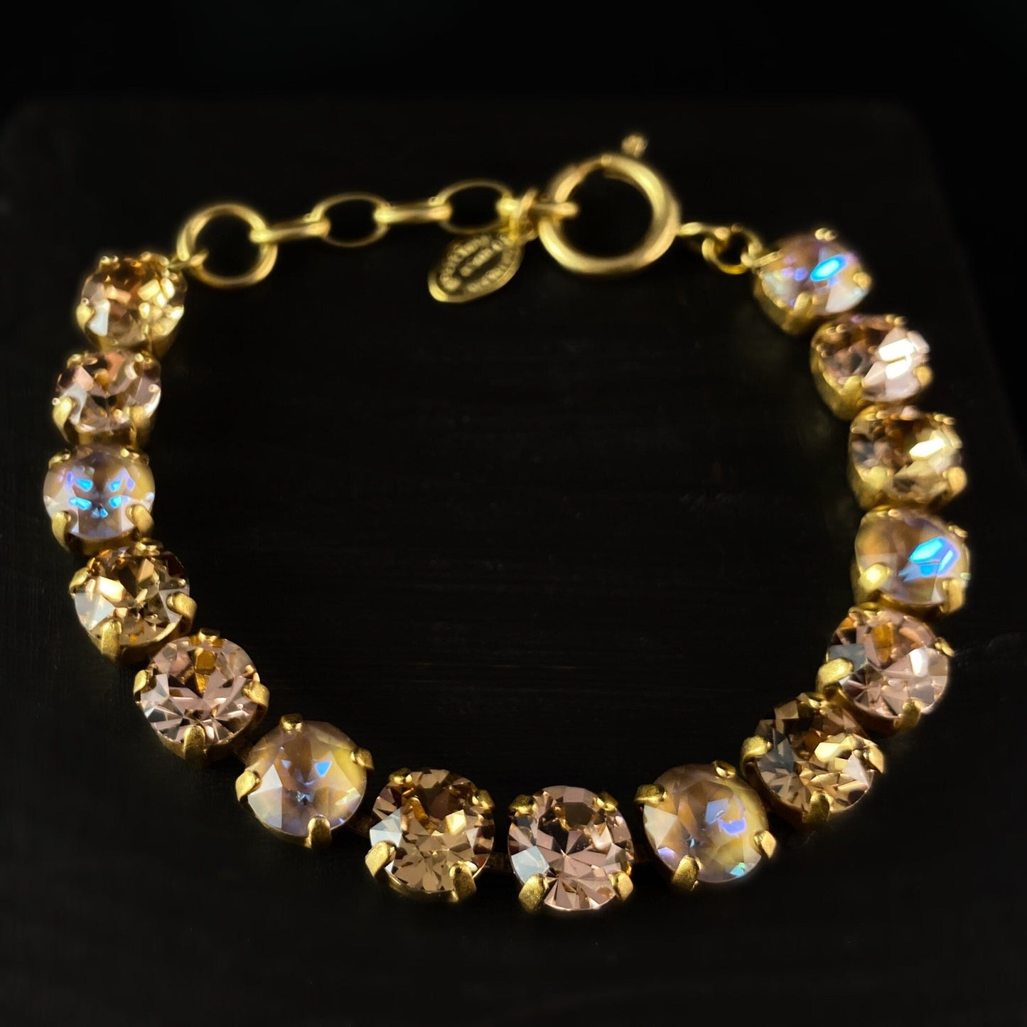 Multicolor Swarovski Crystal Bracelet with Pink, Champagne, and Milky Crystals - La Vie Parisienne by Catherine Popesco