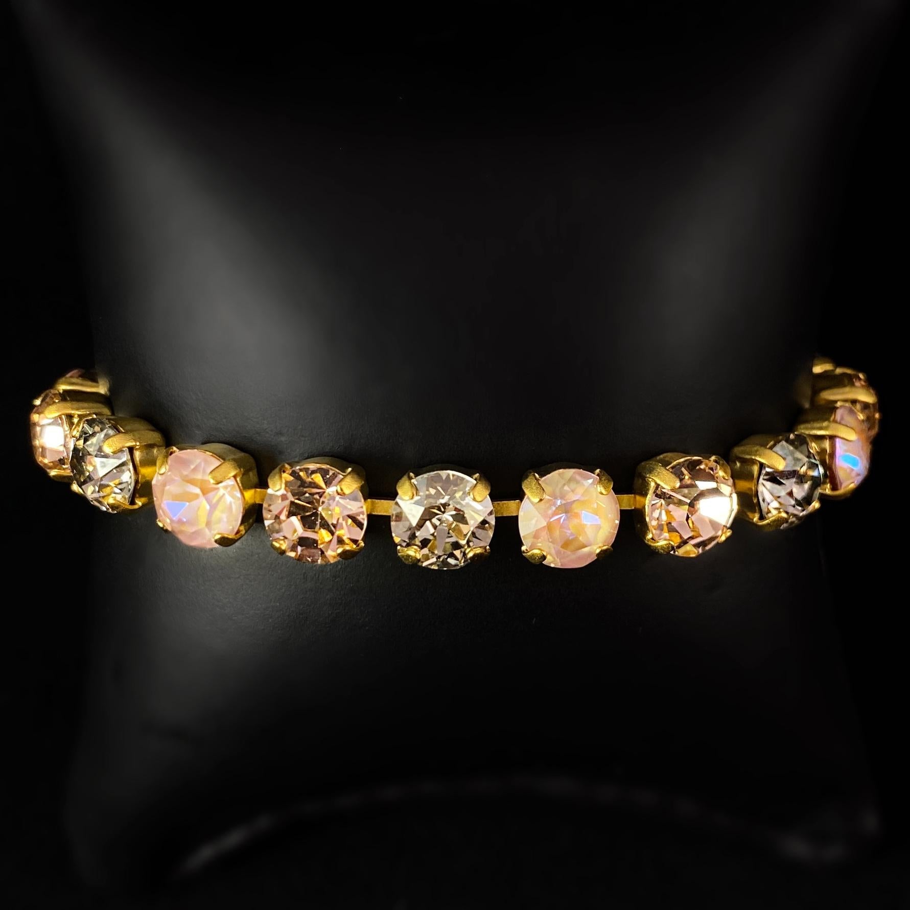 Multicolor Swarovski Crystal Bracelet with Pink, Smoky, and Milky Crystals - La Vie Parisienne by Catherine Popesco