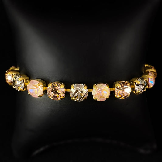 Multicolor Swarovski Crystal Bracelet with Pink, Smoky, and Milky Crystals - La Vie Parisienne by Catherine Popesco