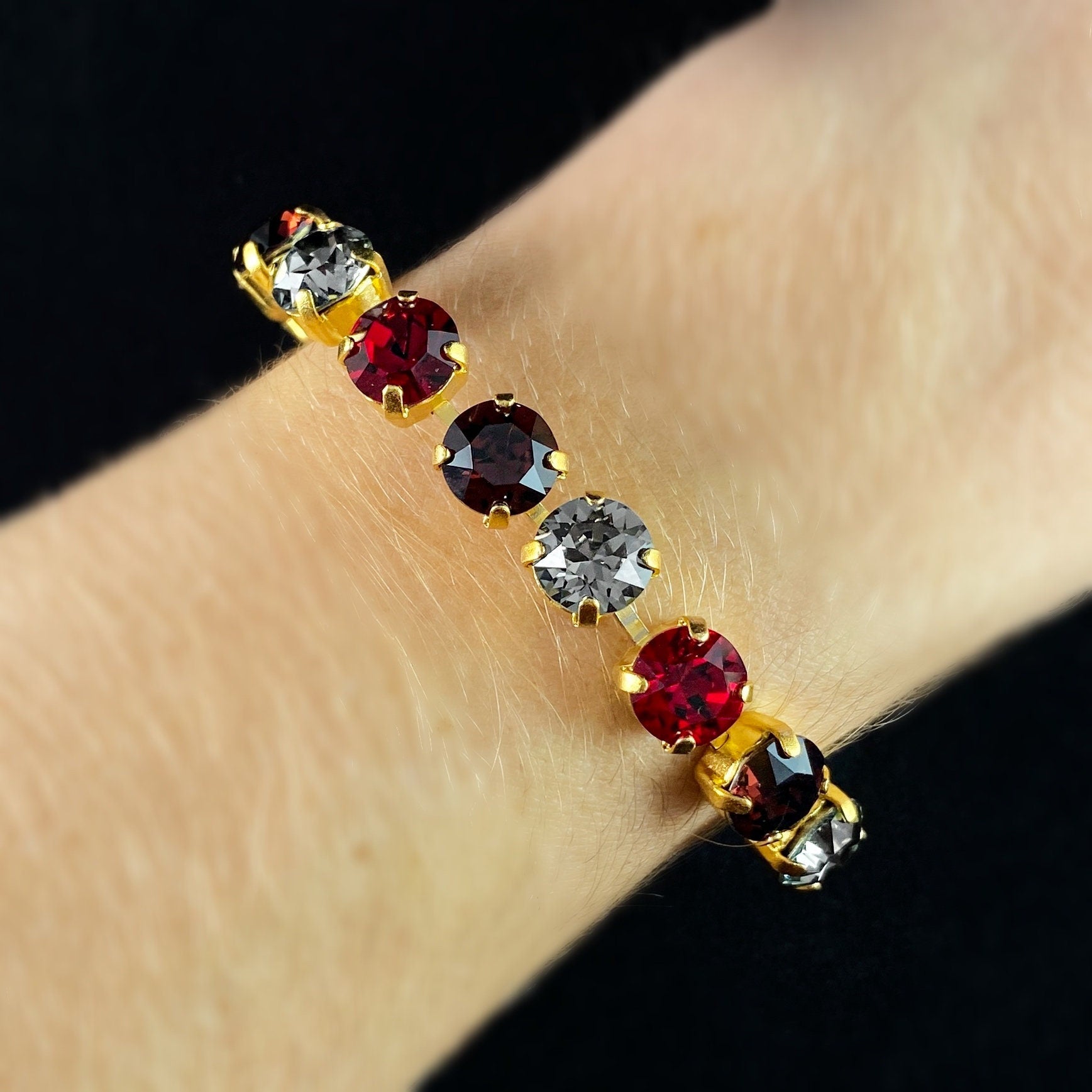 Multicolor Swarovski Crystal Bracelet with Red, Gray, and Purple Crystals - La Vie Parisienne by Catherine Popesco