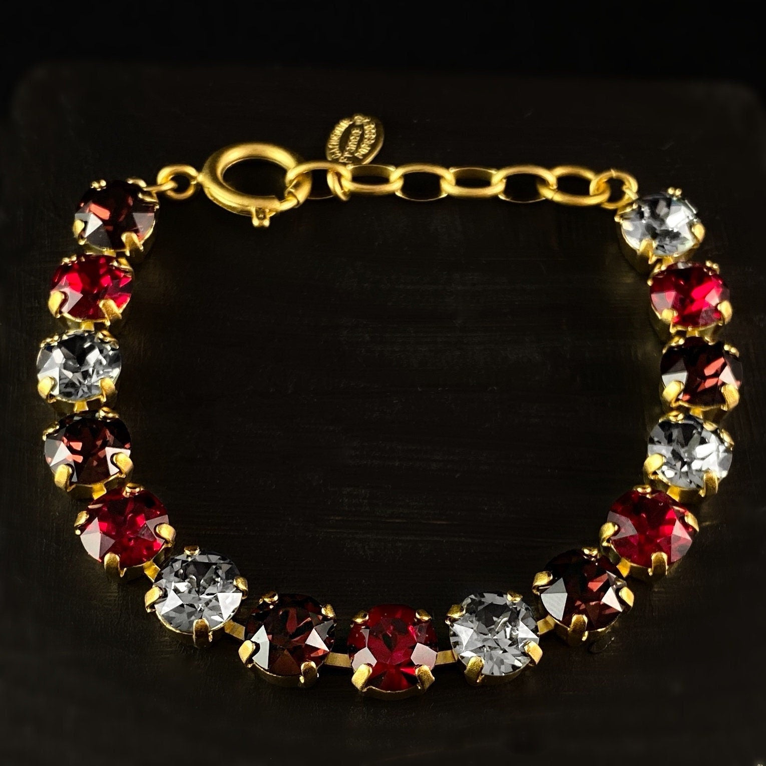Multicolor Swarovski Crystal Bracelet with Red, Gray, and Purple Crystals - La Vie Parisienne by Catherine Popesco