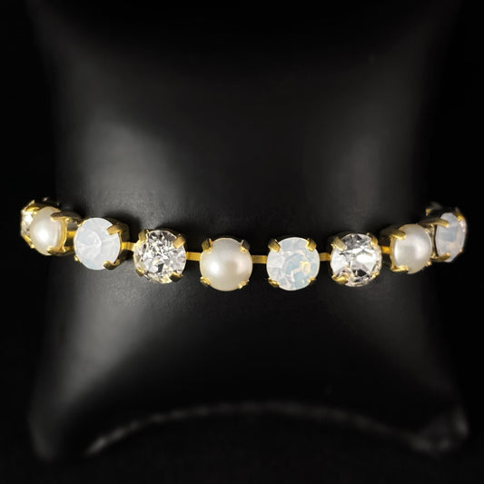 Multicolor Swarovski Crystal Bracelet with White, Pearl, and Milky Crystals - La Vie Parisienne by Catherine Popesco