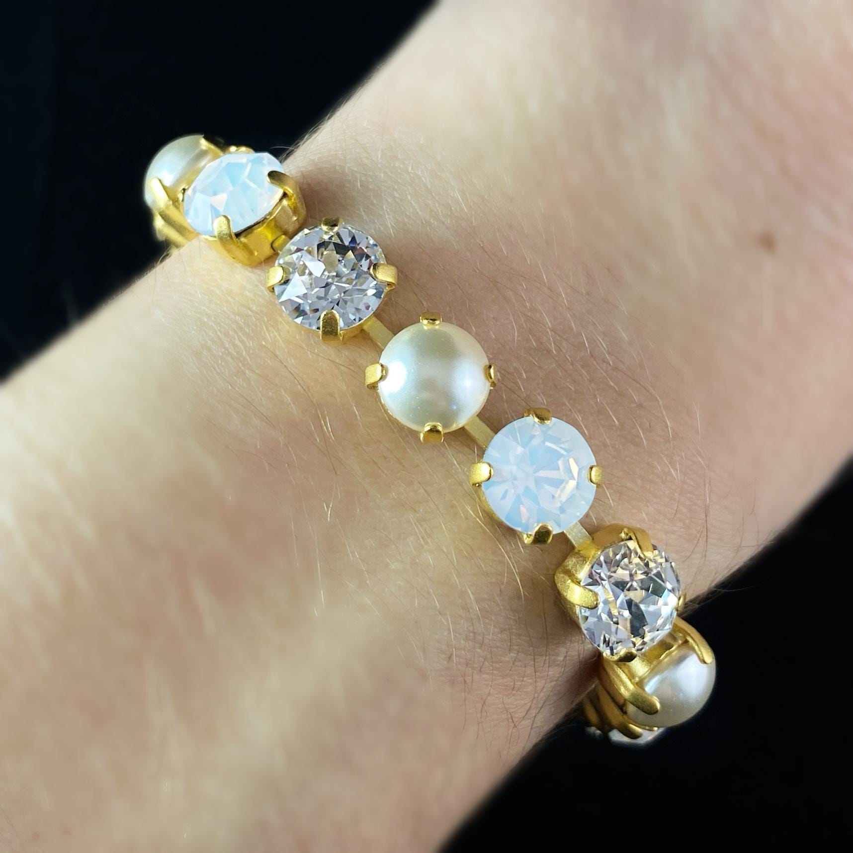 Multicolor Swarovski Crystal Bracelet with White, Pearl, and Milky Crystals - La Vie Parisienne by Catherine Popesco