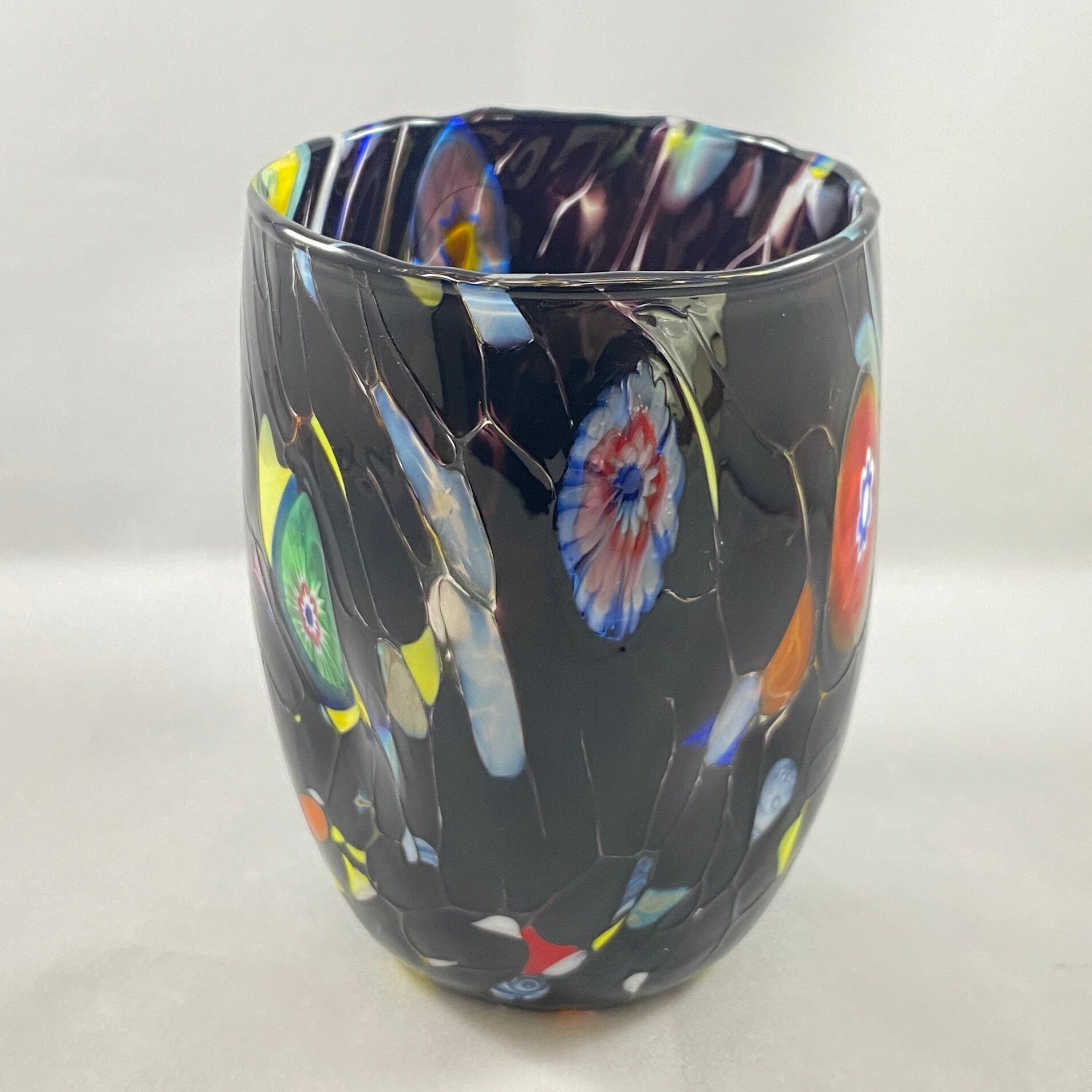 Murano Glass Black Drinking Glass, Venetian Glass  - Handmade in Italy, Colorful Murano Glass