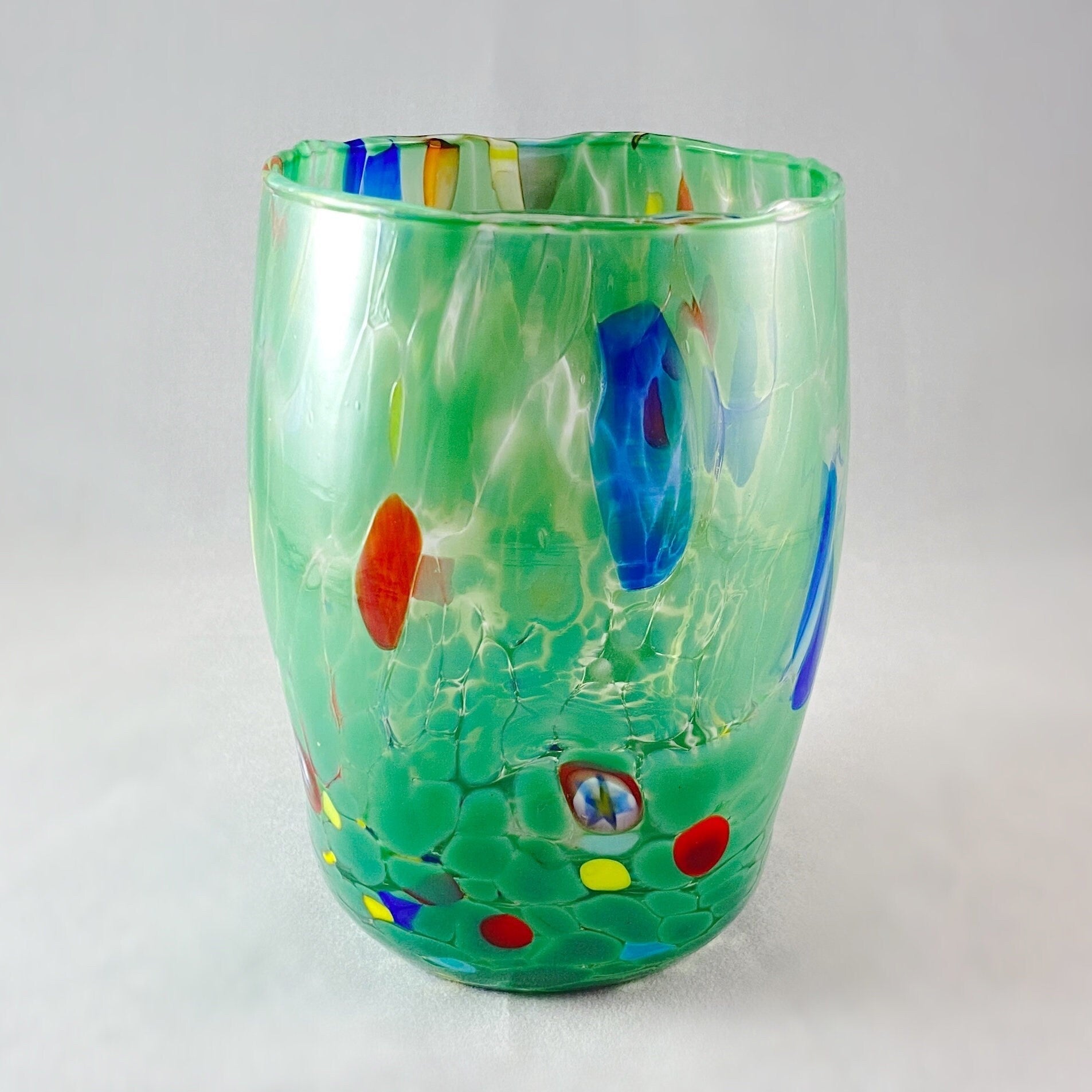 Murano Glass Green Drinking Glass, Venetian Glass  - Handmade in Italy, Colorful Murano Glass