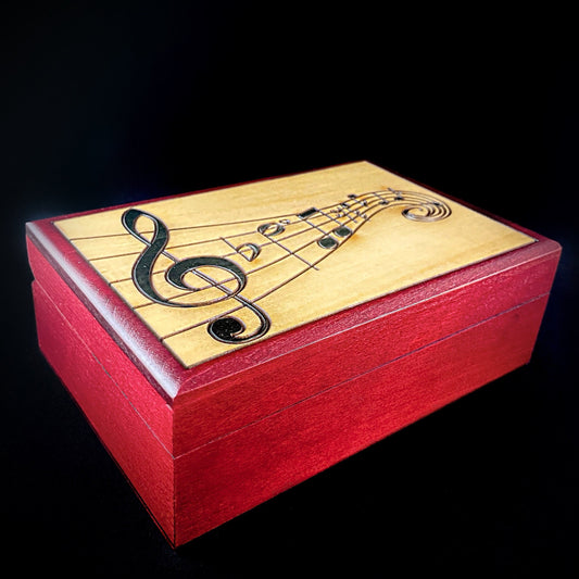 Music Staff Patterned Jewelry Box, Handmade Hinged Wooden Treasure Box