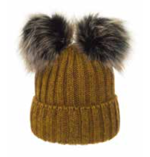 Mustard Yellow Winter Beanie With Two Pompoms - Made