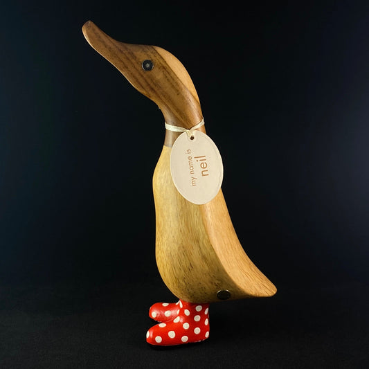 Neil - Hand-carved and Hand-painted Bamboo Duck with Polka