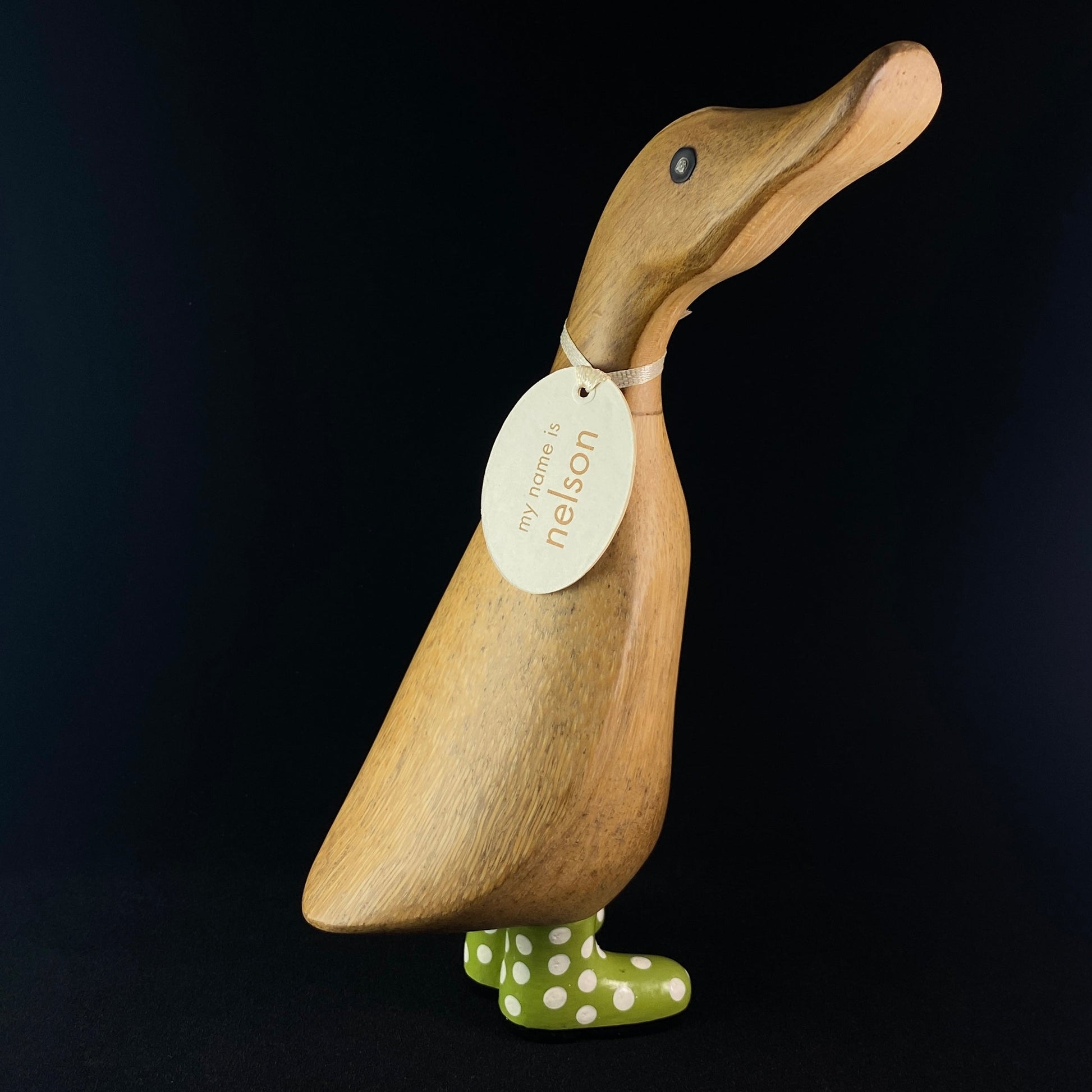 Nelson - Hand-carved and Hand-painted Bamboo Duck with Polka