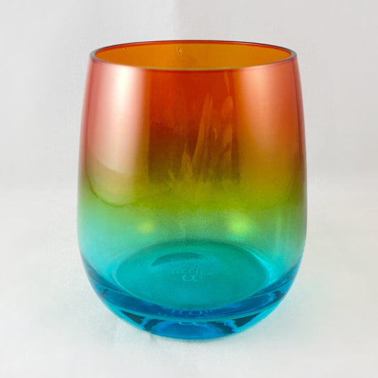 Orange/Green/Blue Ombre Gradient Stemless Venetian Wine Glass - Handmade in Italy, Colorful Murano Glass