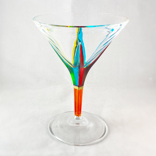 Orange Stem Fusion Venetian Glass Martini Glass - Handmade in Italy, Colorful Murano Glass