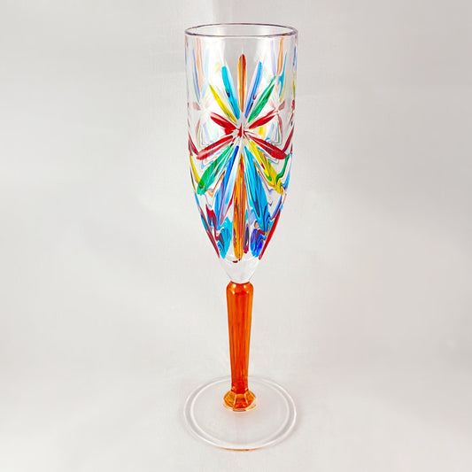 Orange Stem Oasis Venetian Glass Champagne Flute - Handmade in Italy, Colorful Murano Glass
