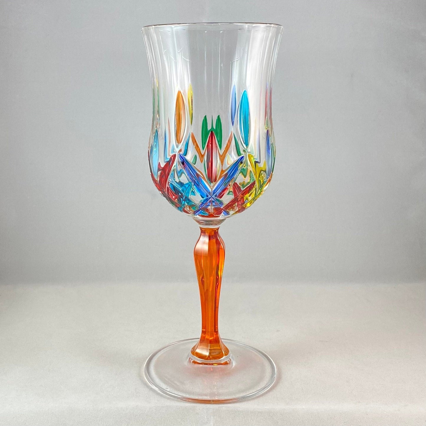 Orange Stem Opera Venetian Glass Wine Glass - Handmade in Italy, Colorful Murano Glass