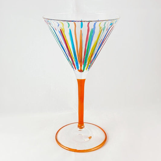 Orange Stem Timeless Outline Venetian Martini Glass - Handmade in Italy, Colorful Murano Glass