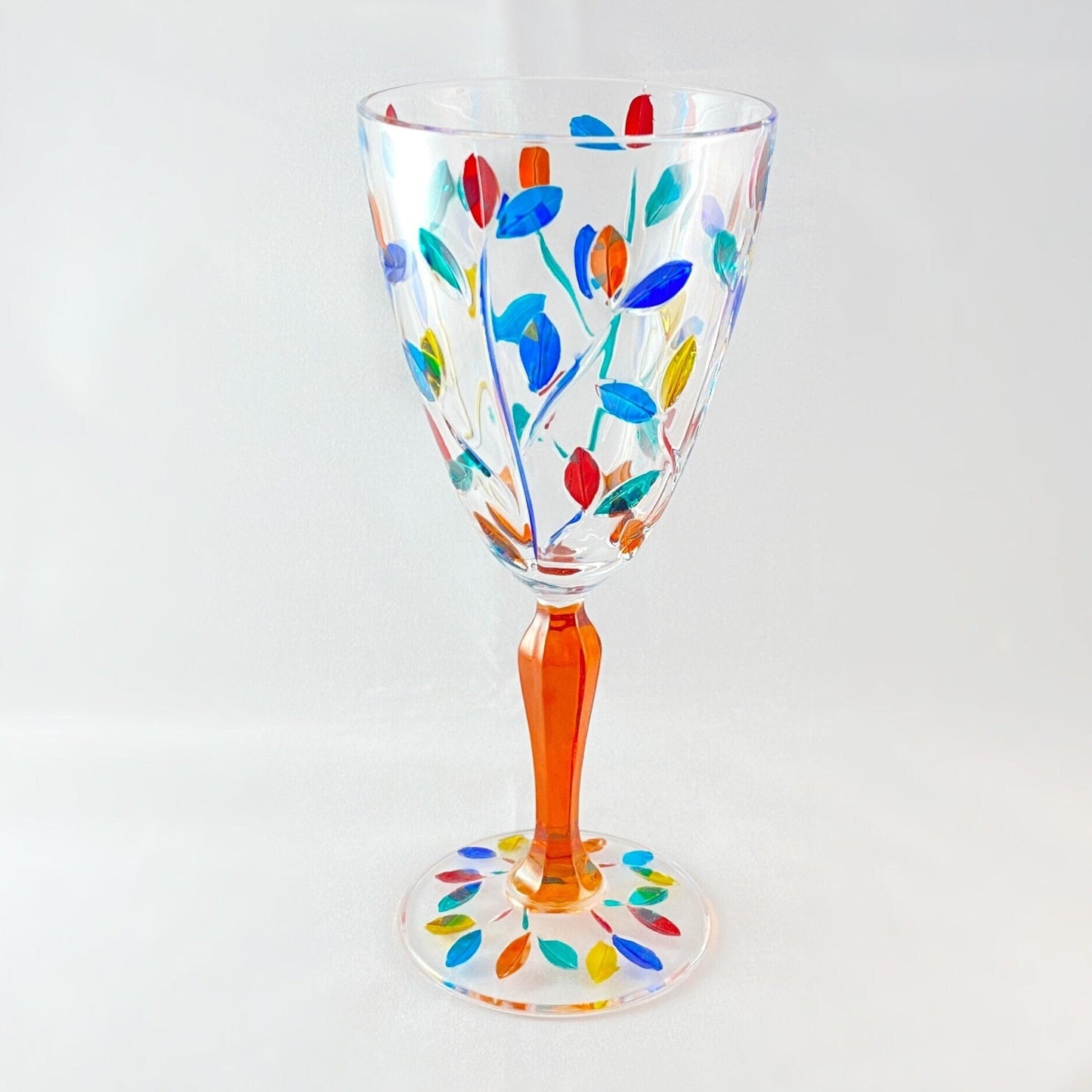 Orange Stem Tree of Life Venetian Glass Wine Glass - Handmade in Italy, Colorful Murano Glass