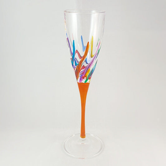 Orange Stem Trix Venetian Glass Champagne Flute - Handmade in Italy, Colorful Murano Glass