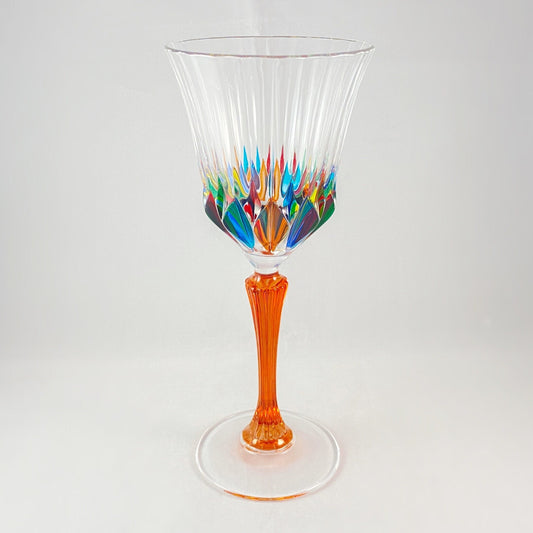 Orange Stem Venetian Glass Adagio Clarity Wine Glass - Handmade in Italy, Colorful Murano Glass