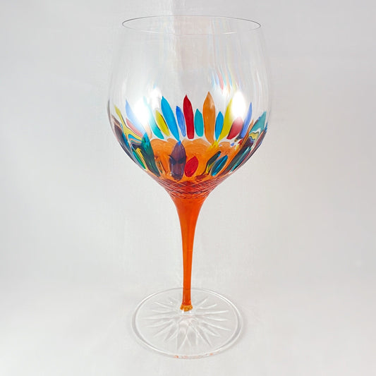 Orange Stem Venetian Glass Diamante Gin Glass - Handmade in Italy, Colorful Murano Glass