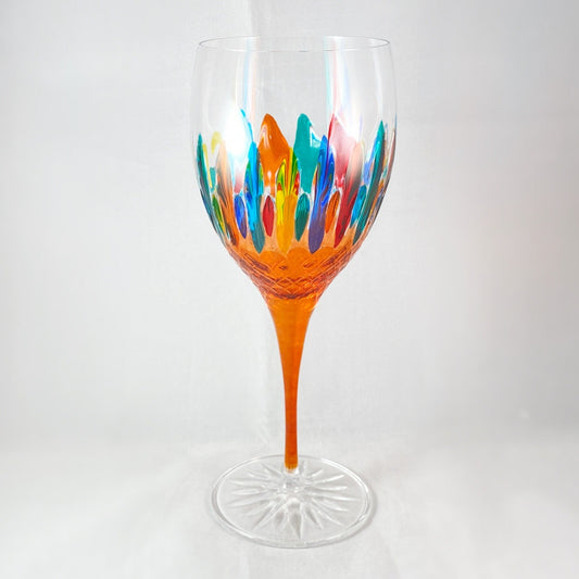 Orange Stem Venetian Glass Diamante Wine Glass - Handmade in Italy, Colorful Murano Glass