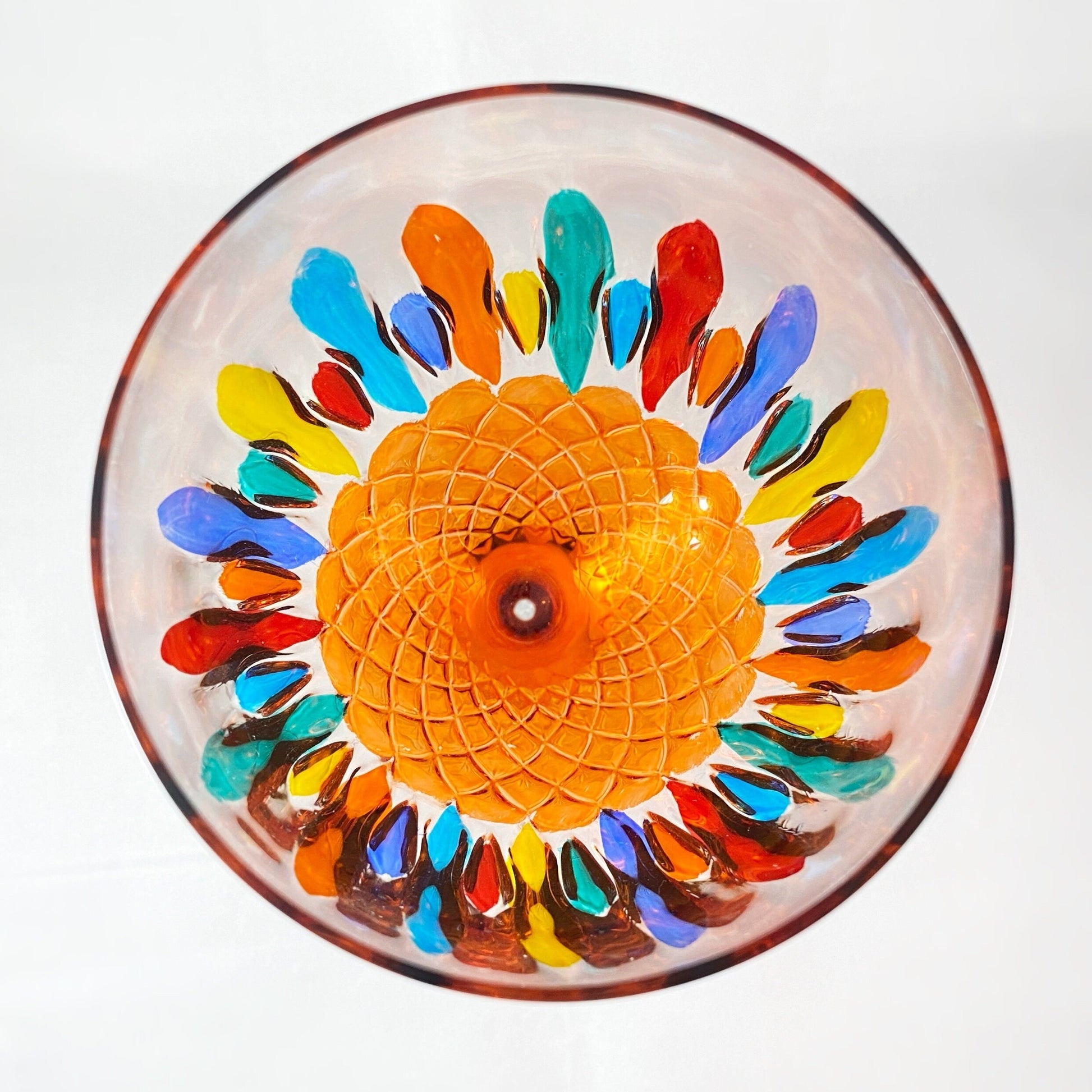 Orange Stem Venetian Glass Diamante Wine Glass - Handmade in Italy, Colorful Murano Glass