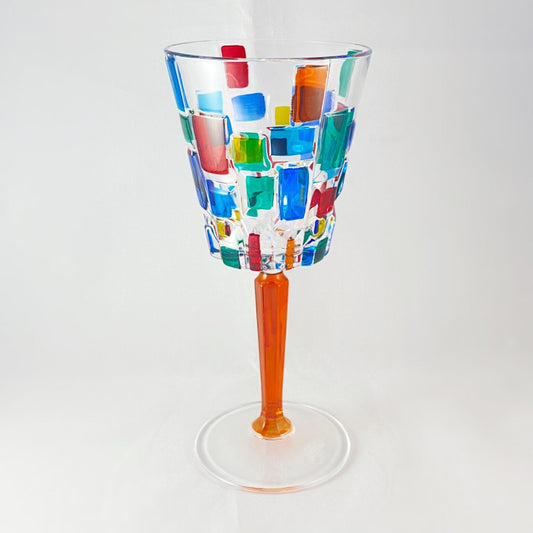 Orange Stem Venetian Glass Frank Lloyd Wright Wine Glass - Handmade in Italy, Colorful Murano Glass