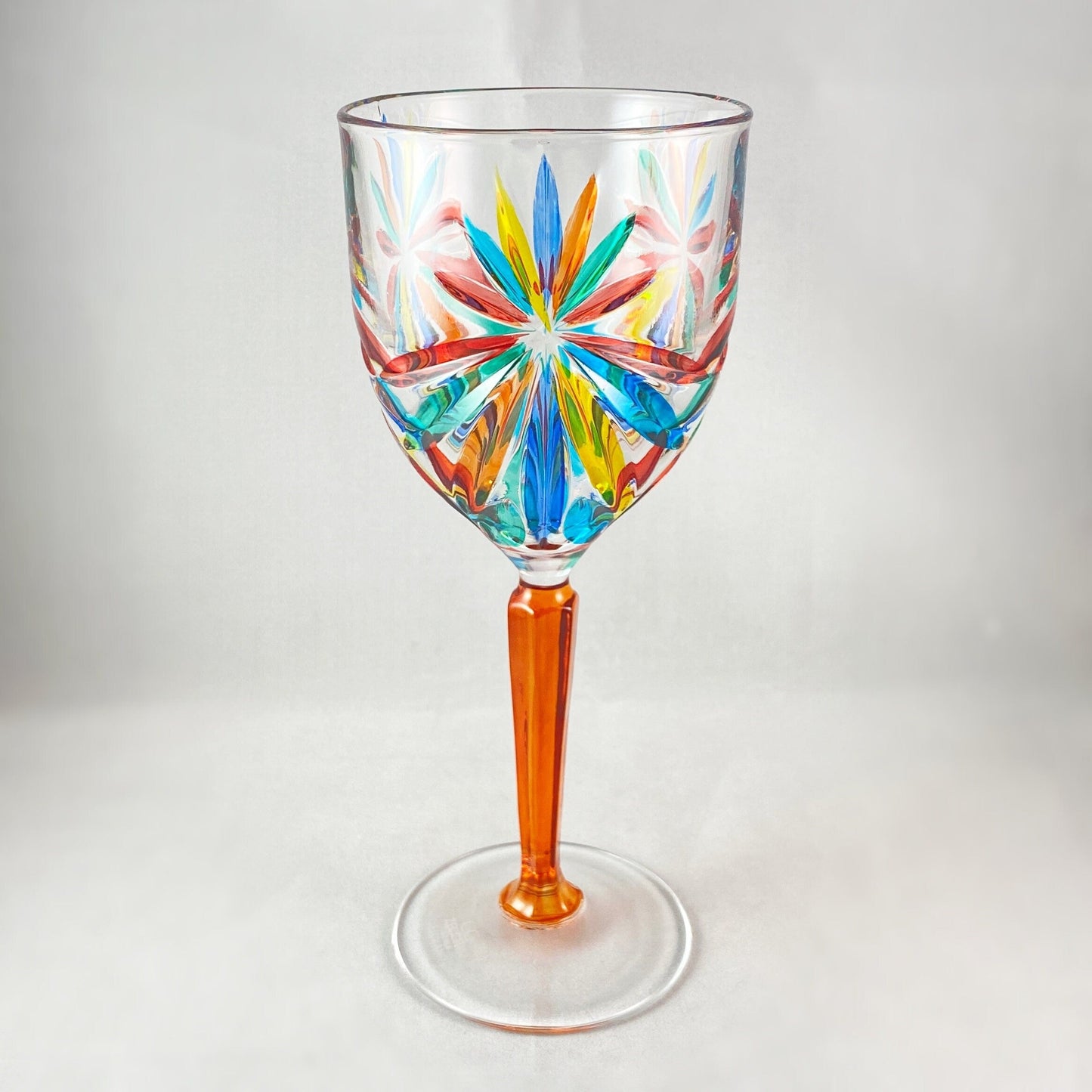Orange Stem Venetian Glass Oasis Wine Glass - Handmade in Italy, Colorful Murano Glass
