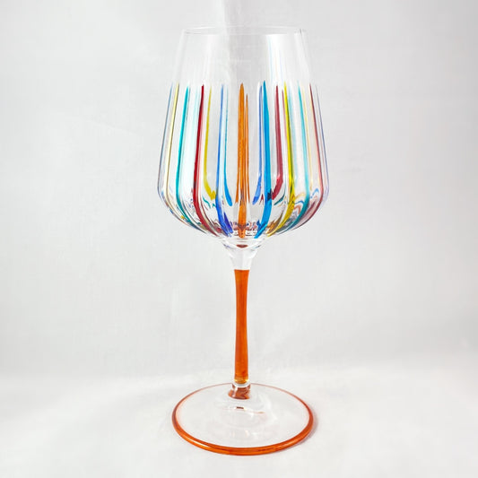 Orange Stem Venetian Glass Timeless Outline Wine Glass - Handmade in Italy, Colorful Murano Glass