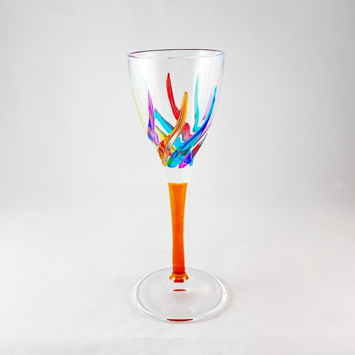 Orange Stem Venetian Glass Trix Cordial Liquor Glass - Handmade in Italy, Colorful Murano Glass