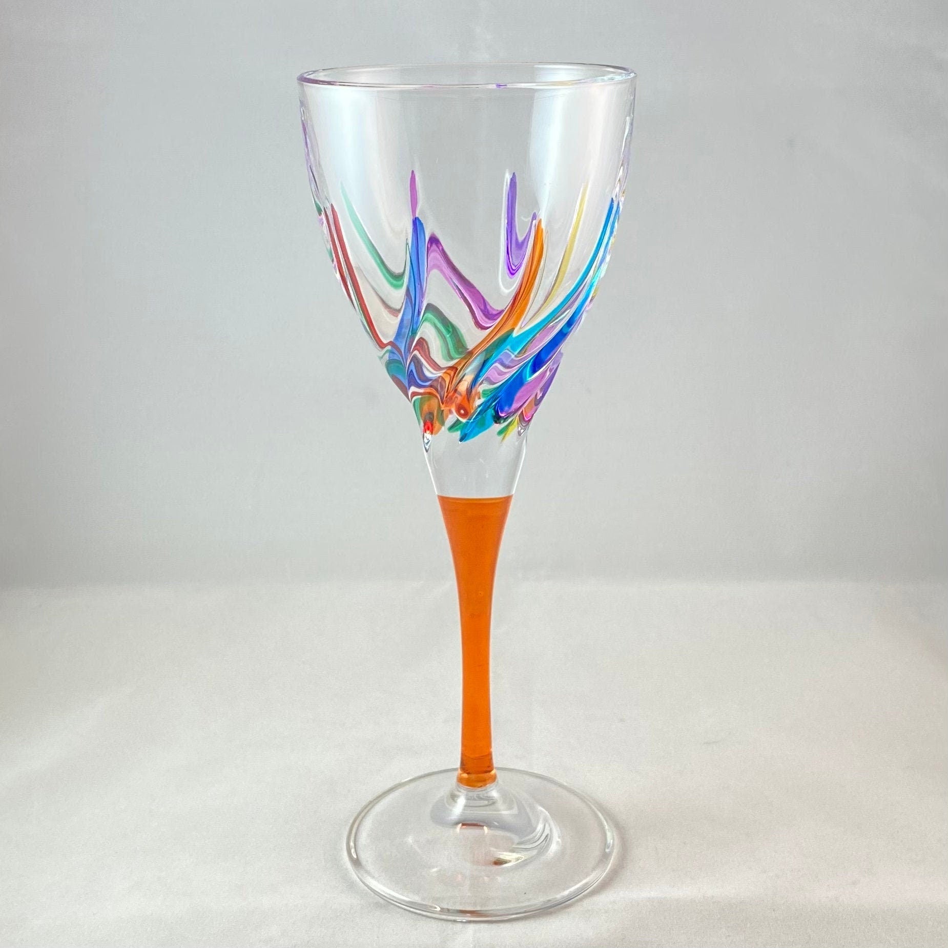 Orange Stem Venetian Glass Trix Wine Glass - Handmade in Italy, Colorful Murano Glass
