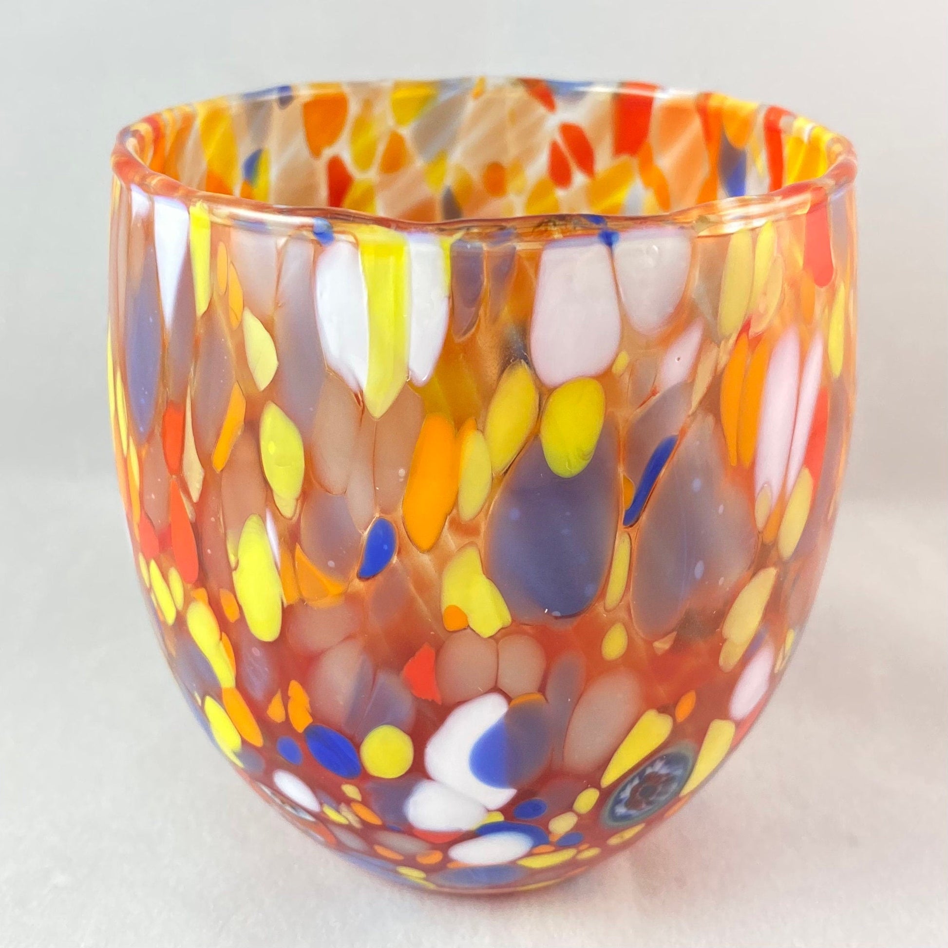 Orange Venetian Glass Stemless Wine Glass - Handmade in Italy, Colorful Murano Glass