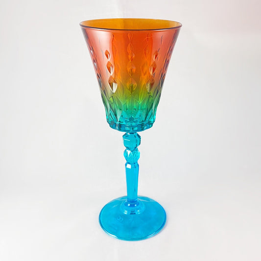 Orange/Green/Blue Ombre Gradient and Diamond Pattern Venetian Glass Wine Glass - Handmade in Italy, Colorful Murano Glass