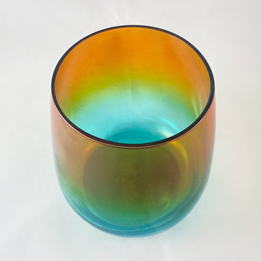 Orange/Green/Blue Ombre Gradient Stemless Venetian Wine Glass - Handmade in Italy, Colorful Murano Glass