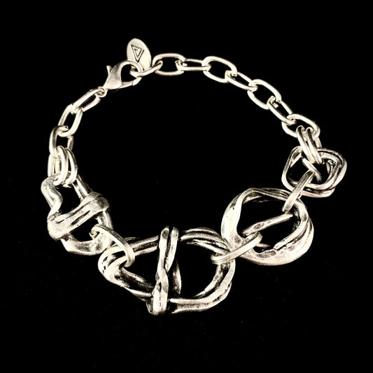 Organic Oval Chain Link Bracelet with Claw Closure, Handmade, Nickel Free-Noir