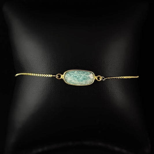 Oval Amazonite Stone Gold Slider Chain Bracelet - Athena