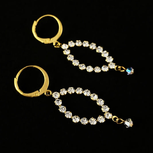 Oval Clear Swarovski Crystal Drop Earrings with Small Bead Accent - La Vie Parisienne by Catherine Popesco