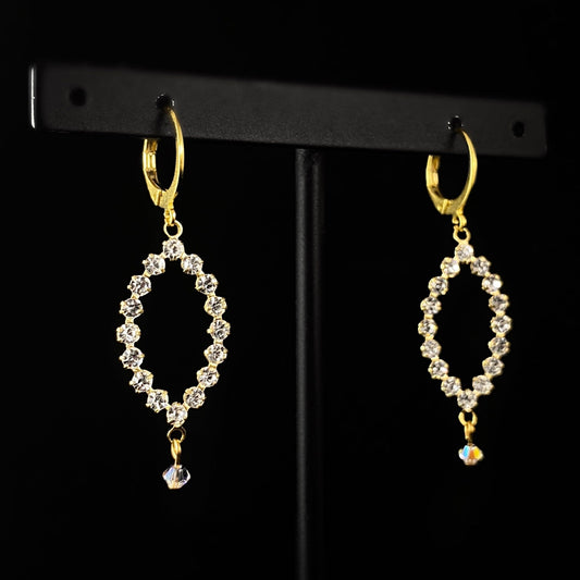Oval Clear Swarovski Crystal Drop Earrings with Small Bead Accent - La Vie Parisienne by Catherine Popesco