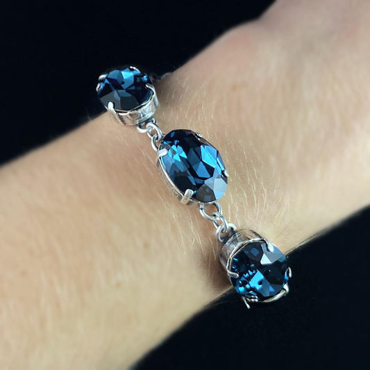 Oval Cut Swarovski Crystal Bracelet, Deep Blue - La Vie Parisienne by Catherine Popesco