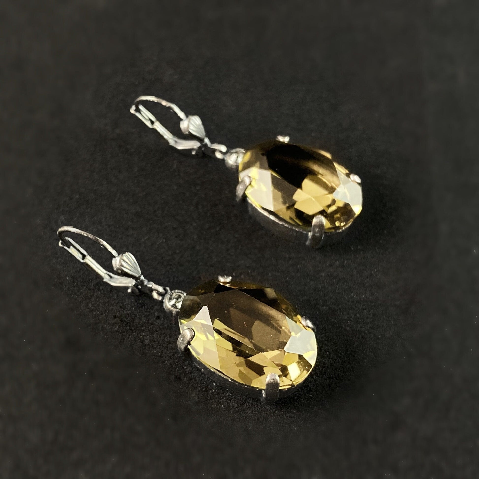 Oval Cut Swarovski Crystal Drop Earrings, Champagne - La Vie Parisienne by Catherine Popesco