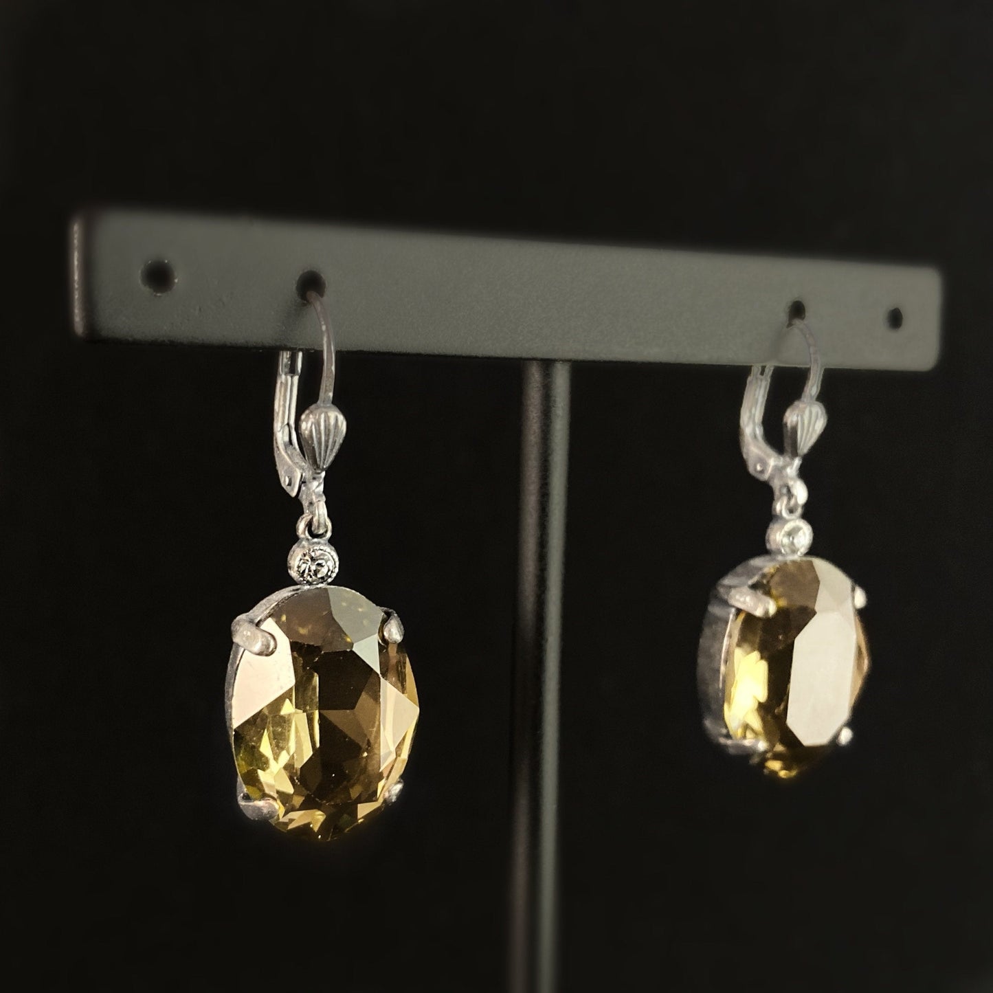 Oval Cut Swarovski Crystal Drop Earrings, Champagne - La Vie Parisienne by Catherine Popesco
