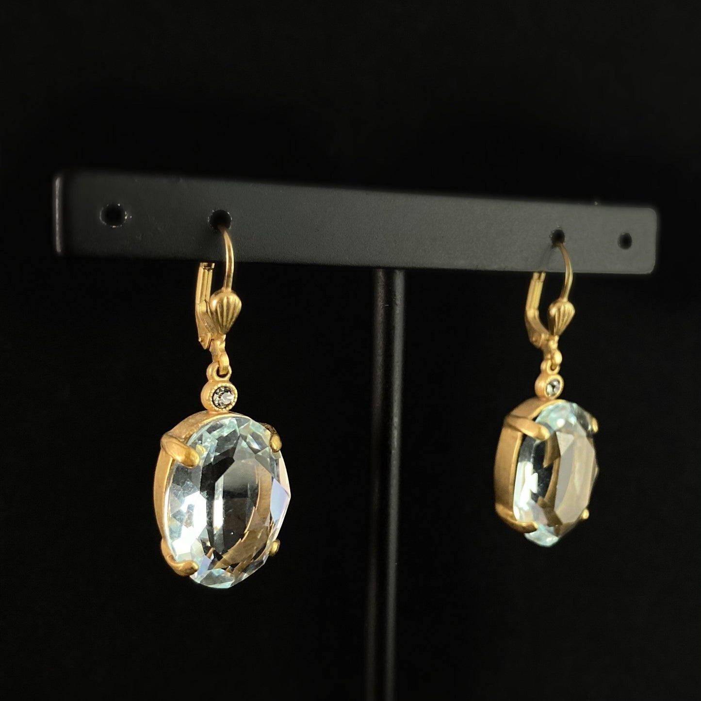 Oval Cut Swarovski Crystal Drop Earrings, Light Blue - La Vie Parisienne by Catherine Popesco