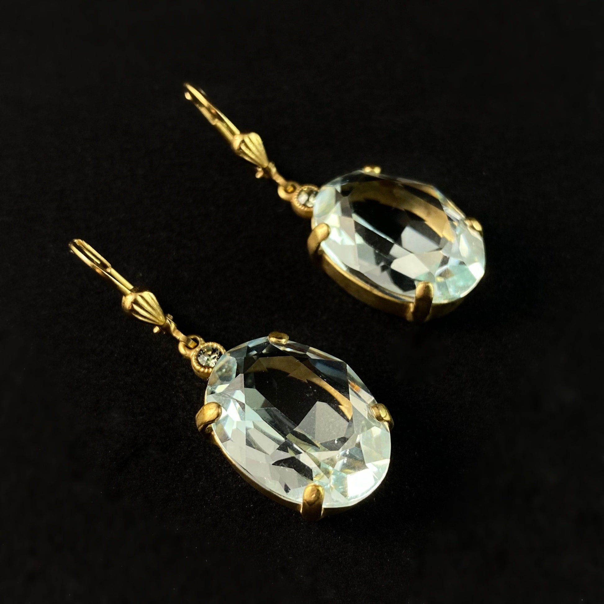 Oval Cut Swarovski Crystal Drop Earrings, Light Blue - La Vie Parisienne by Catherine Popesco
