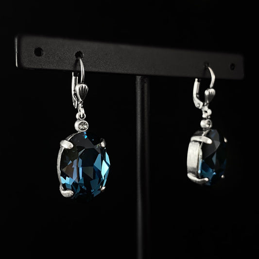 Oval Cut Swarovski Crystal Drop Earrings, Sea Blue - La Vie Parisienne by Catherine Popesco