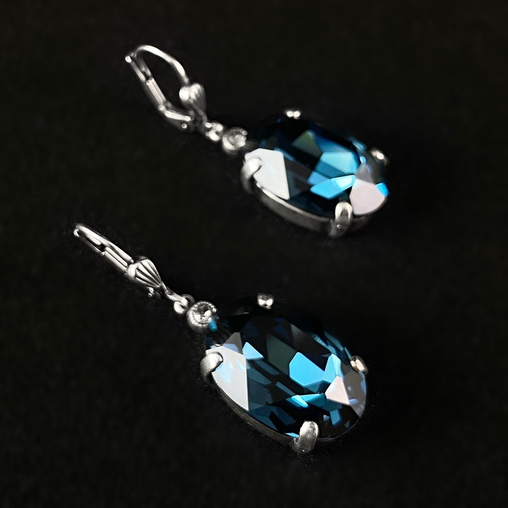 Oval Cut Swarovski Crystal Drop Earrings, Sea Blue - La Vie Parisienne by Catherine Popesco