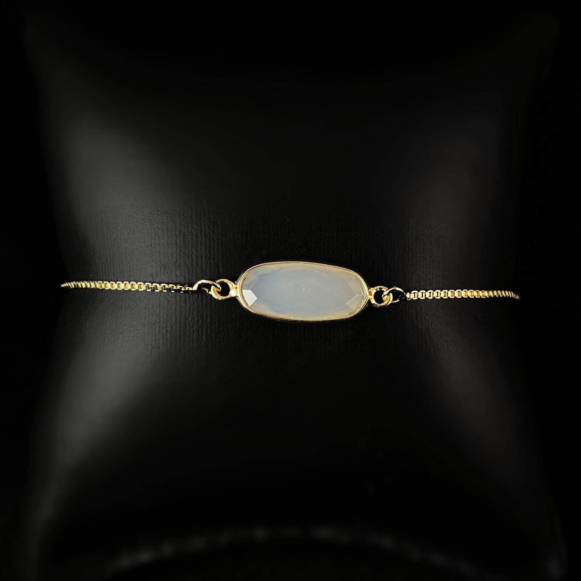 Oval Moonstone Gold Slider Chain Bracelet - Athena