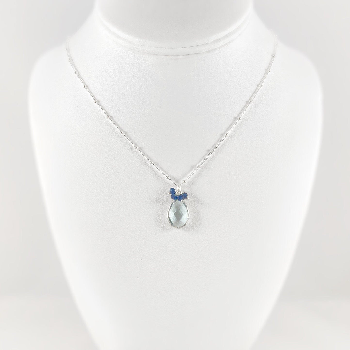 Pale Blue Quartz Teardrop Necklace - Made in USA