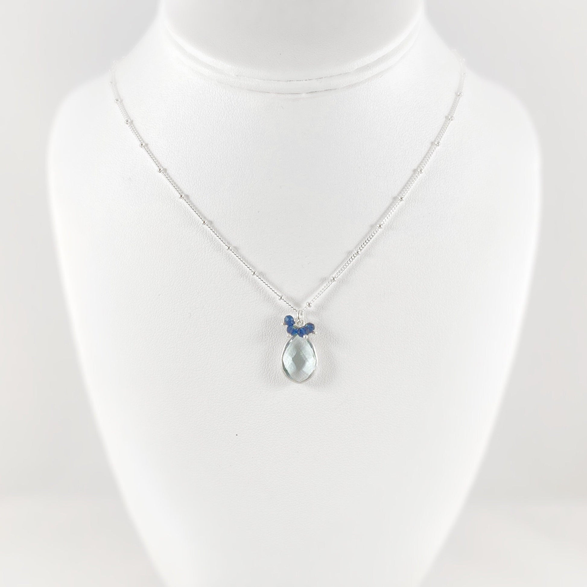 Pale Blue Quartz Teardrop Necklace - Made in USA