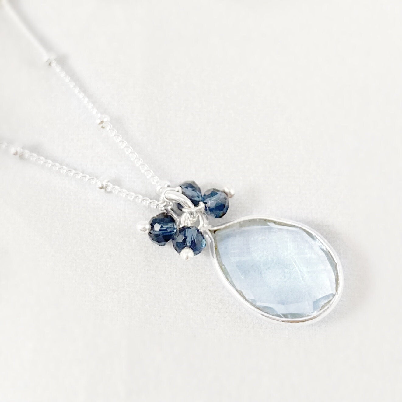 Pale Blue Quartz Teardrop Necklace - Made in USA