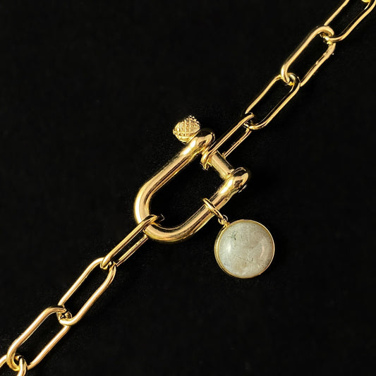 Pastel Green Natural Stone Bracelet with Chunky Chain Link